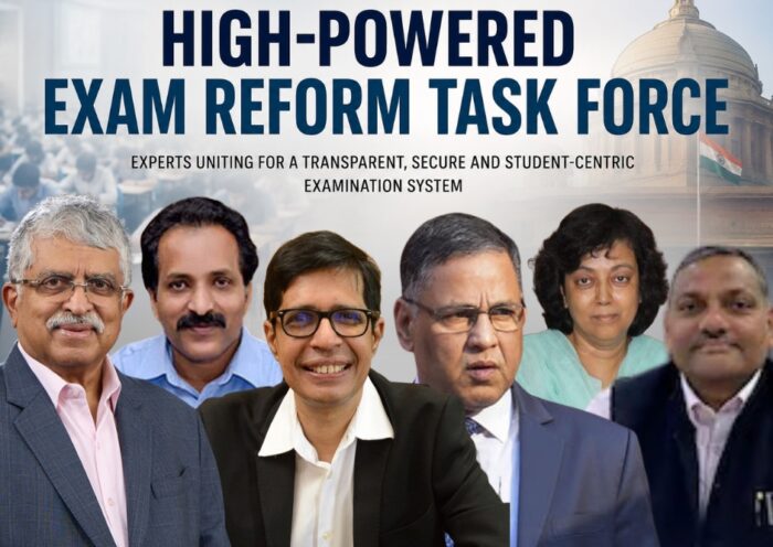 Nandan Nilekani and members of the High-Powered Exam Reform Task Force constituted by the Government of India to recommend reforms in the national examination system.