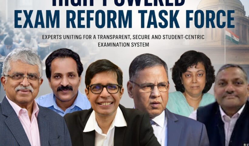 Nandan Nilekani and members of the High-Powered Exam Reform Task Force constituted by the Government of India to recommend reforms in the national examination system.
