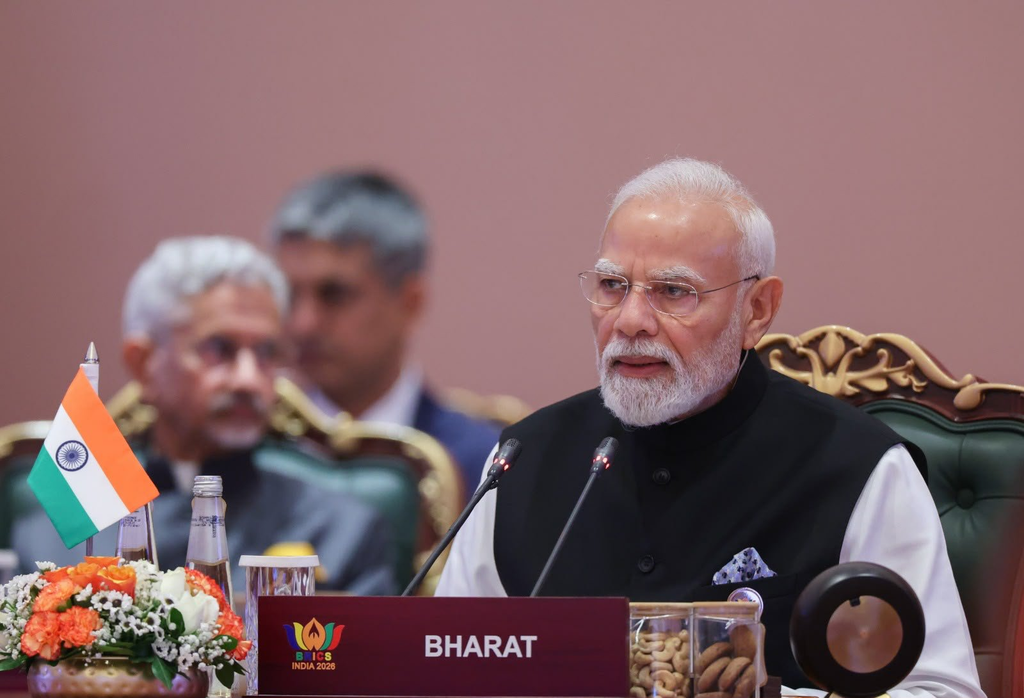 Prime Minister Narendra Modi addresses leaders during the BRICS Summit 2026 in New Delhi, highlighting India's leadership and commitment to the Global South.