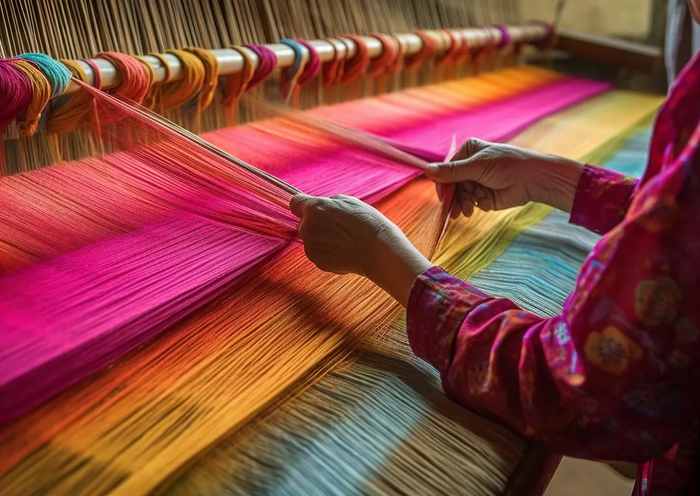 Indian handloom artisans weaving traditional textiles, highlighting the export potential and global opportunities for India's handloom industry.