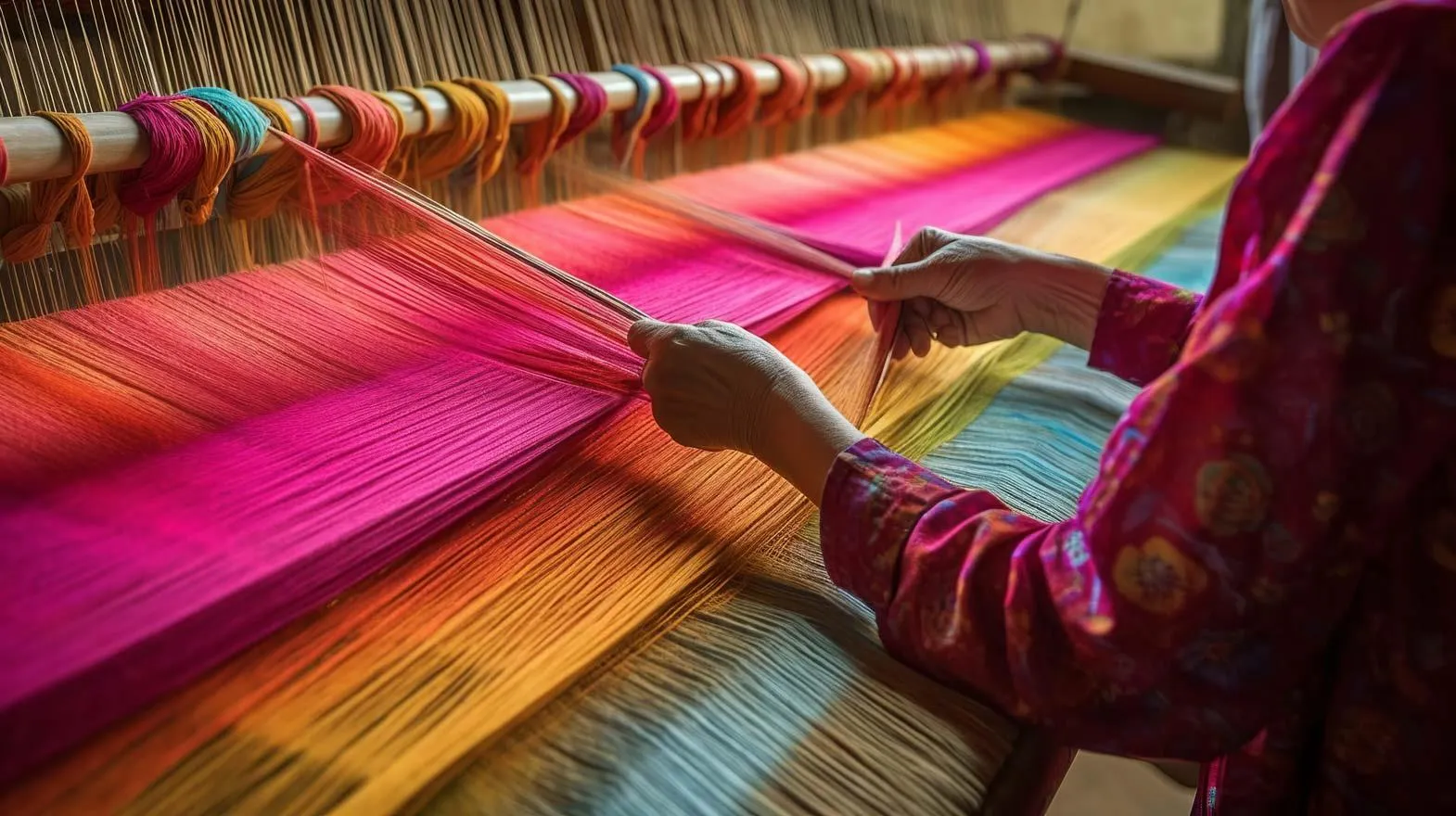 Indian handloom artisans weaving traditional textiles, highlighting the export potential and global opportunities for India's handloom industry.