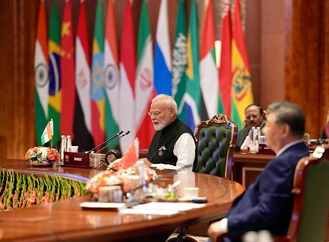 BRICS leaders pose for the official family photograph during the 2026 Summit in New Delhi following the adoption of the BRICS New Delhi Declaration 2026.